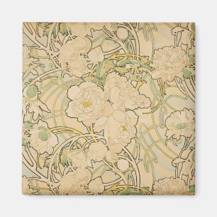 Pfingstrosen von Alphonse Mucha, Vintage Art Nouve Magnet