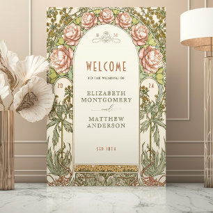 Pfingstrosen-Willkommensschild Hochzeit Vintage Ar Poster