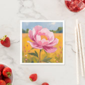 Pfingstrosenblüte | Rosa Blumenfeld Wasserfarbe Serviette (Beispiel)