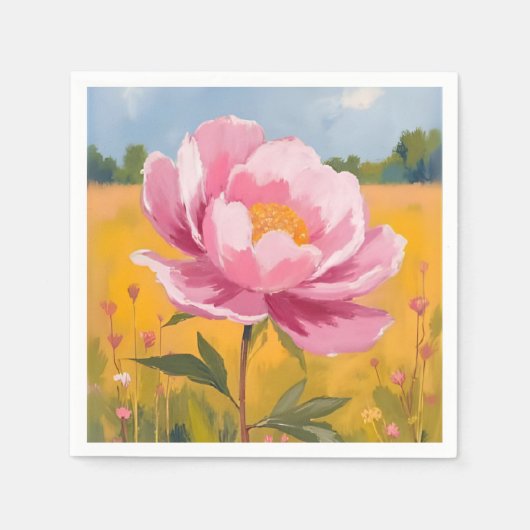 Pfingstrosenblüte | Rosa Blumenfeld Wasserfarbe Serviette (Vorderseite)