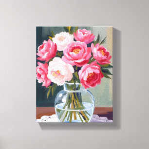 Pfingstrosenstrauß   Blumen Vase Rosa Wasserfarbe  Leinwanddruck