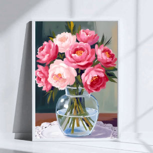 Pfingstrosenstrauß   Blumen Vase Rosa Wasserfarbe  Poster