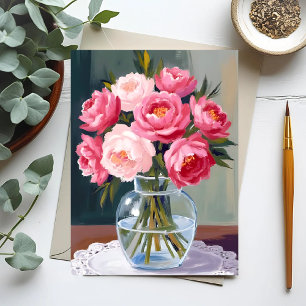 Pfingstrosenstrauß   Blumen Vase Rosa Wasserfarbe  Postkarte