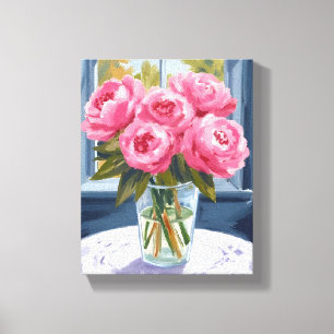 Pfingstrosenstrauß errötend   Gemälde rosa Blumen Leinwanddruck