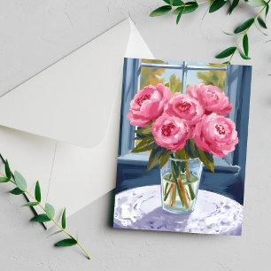 Pfingstrosenstrauß   Rosa Blumenmalerei Karte