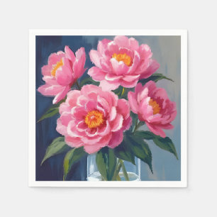 Pfingstrosenstrauß Rosa Blüten Florale Malerei Serviette