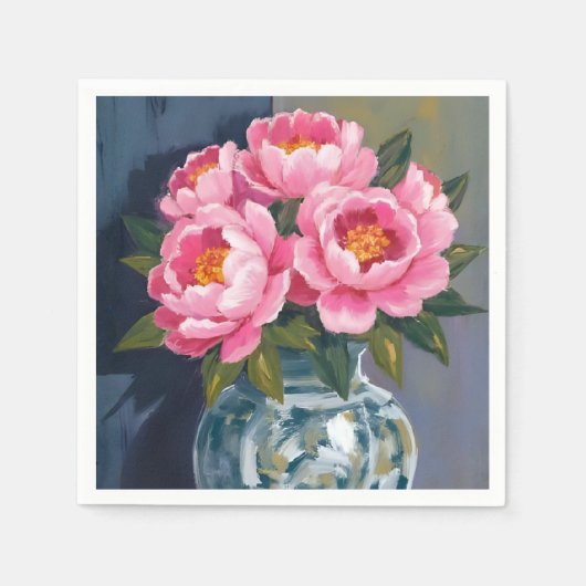 Pfingstrosenvase | Pfingstrosen Wasserfarbe Rosa B Serviette (Vorderseite)