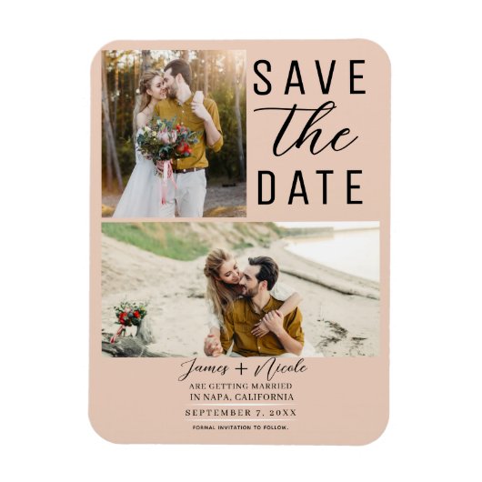 Pfirsich 2 Fotos Save the Date Hochzeit Magnet (Vertikal)