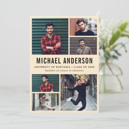 Pfirsich | 6 Foto Chalkboard Graduation Party Einladung (Stehend Vorderseite)