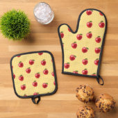 Pfirsich Apfel Gingham Ofenhandschuh & Topflappen-Set (Oben Unten)