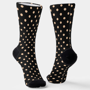 Pfirsich-Aprikosen-Polka-Punkte auf schwarzem Hint Socken