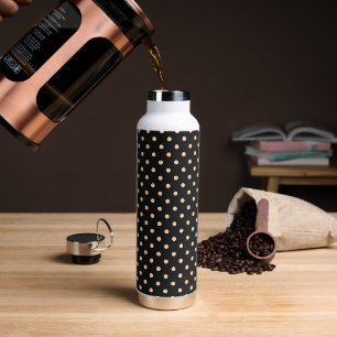 Pfirsich-Aprikosen-Polka-Punkte auf schwarzem Hint Trinkflasche
