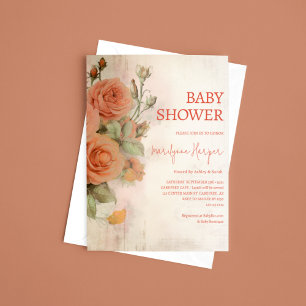 Pfirsich-Aprikosen-Vintage-Rosen-Baby-Party Einladung