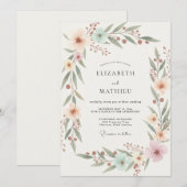 Pfirsich-Aqua-Blatt-Hochzeit Einladung (Vorne/Hinten)