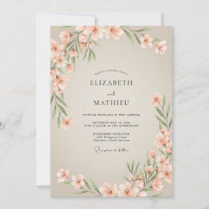 Pfirsich-Aquarell-Blatt-Hochzeit Einladung