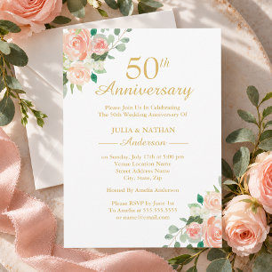 Pfirsich-Aquarell-Blumen 50. Hochzeitstag Jubiläum Einladung