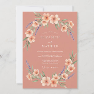 Pfirsich-Aquarell-Blumen-Hochzeit im Frühling Einladung