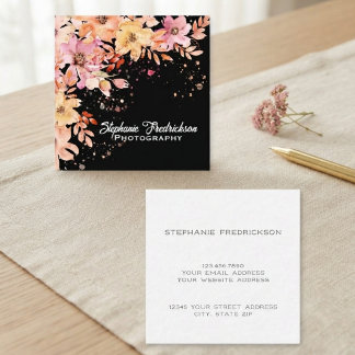 Pfirsich-Aquarell-Blumen Quadratische Visitenkarte