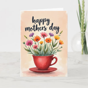 Pfirsich-Aquarell-Blumen-Tassen-Karte Karte