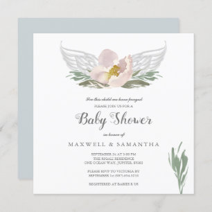 Pfirsich-Aquarell-Blumenengel Wings Babyparty Einladung