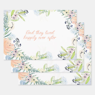 Pfirsich-Aquarell-Blumenrahmen personalisiert  Geschenkpapier Set