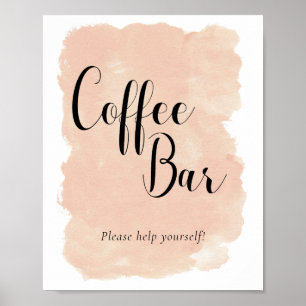 Pfirsich-Aquarell-Café-Bar-Hochzeitsschild Poster