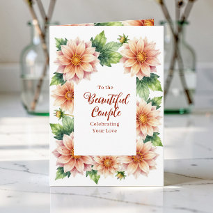 Pfirsich-Aquarell-Dahlie Elegante Hochzeitsglückwü Karte