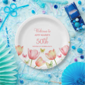 Pfirsich-Aquarell-Tulpen Blumen  Pappteller (Party)