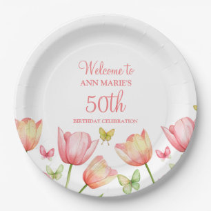 Pfirsich-Aquarell-Tulpen Blumen  Pappteller
