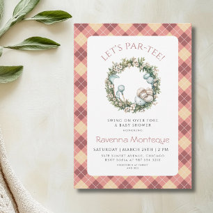 Pfirsich Argyle Golf Blumenkranz Babyparty Einladung