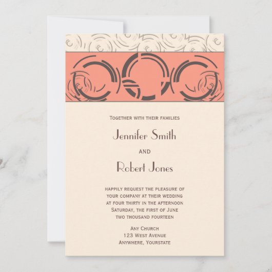 Pfirsich Art-Déco-Circles Einladung Hochzeiten (Vorderseite)