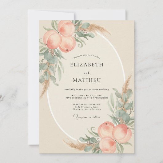 Pfirsich Ätherische Boho-Hochzeit Einladung (Vorderseite)