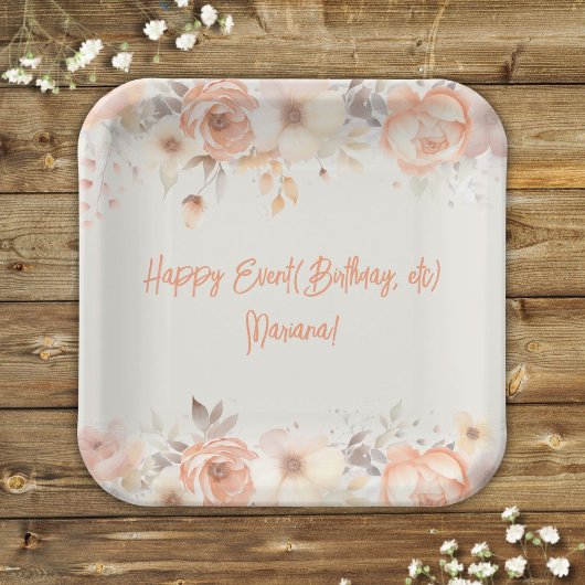 Pfirsich-Beige-Blumen-Blumenparty Pappteller
