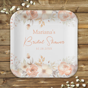 Pfirsich-Beige-Blumen-Braut-Party Pappteller