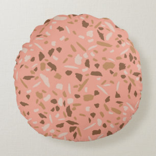 Pfirsich Beige Brauner Terrazzo Marmormuster  Rundes Kissen