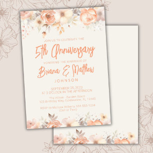 Pfirsich Beige Elfenbein Blumen 5. Hochzeitstag Einladung