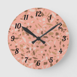 Pfirsich Beige Tan Brown Terrazzo Marmormuster  Runde Wanduhr