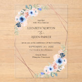 Pfirsich, blau, Hochzeitskollektion mit Blumenmust Acryleinladungen (Vorderseite)