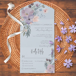 Pfirsich Blau & Lavendel Boho Floral Blaues Abende All In One Einladung
