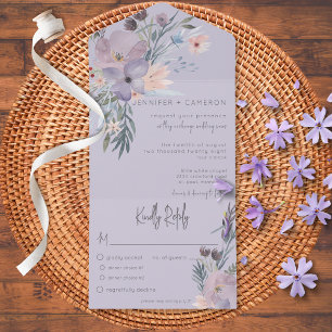 Pfirsich Blau & Lavendel Boho Floral Lila Abendess All In One Einladung