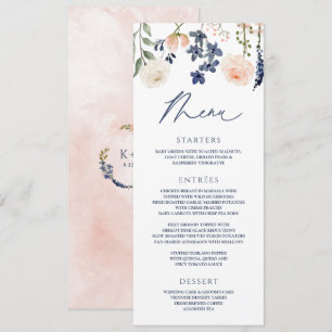 Pfirsich & Blaue Hochzeit Wildblumen Botanische Bl Menükarte