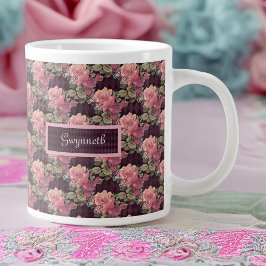 Pfirsich Blume und Schmetterling auf Lila Harlequi Jumbo-Tasse