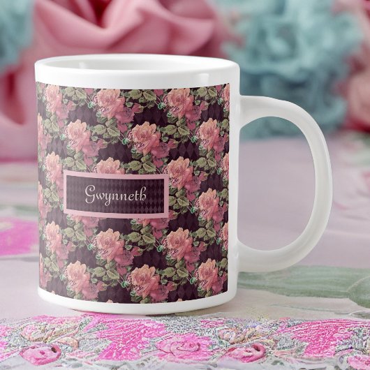 Pfirsich Blume und Schmetterling auf Lila Harlequi Jumbo-Tasse