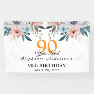 Pfirsich-Blumen-90. Geburtstag 90 Jahre geliebtes Banner