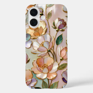 Pfirsich Blumen Bleiglas Handyhülle Elegant iPhone 16 Hülle