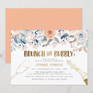 Pfirsich & Blumen Golden Bridal Brunch & Bubble Einladung