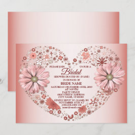 Pfirsich-Blumen-Herz Moderne Bridal Shower-Party Einladung