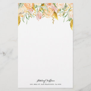 Pfirsich-Blumen mit Goldfolien-Laub-Briefpapier Briefpapier