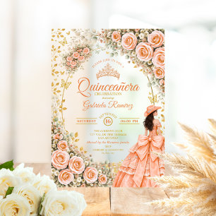Pfirsich Blumen Rosen Golden Western Quinceañera Acryleinladungen