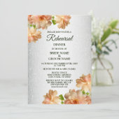 Pfirsich Blumen Silber Glitter Probeessen Einladung (Stehend Vorderseite)